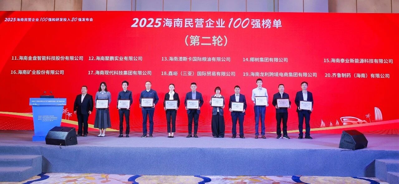 海南礦業(yè)位列2025海南民營企業(yè)100強(qiáng)第16位